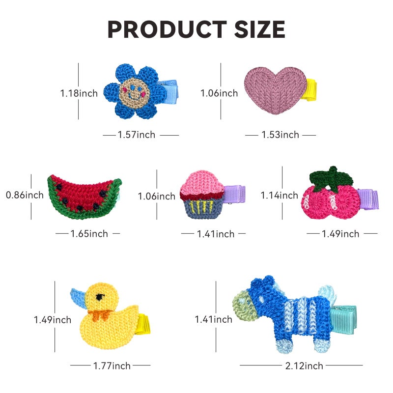 RIMOBUL 15 Pieces Girl Hair Clips Cute Barrettes Crocheted Hair Accessories Flower Fruit Animal Pattern Hair Clip Ice Cream Hair Clip for Girl,Heart Hairpins,Assorted Styles - Image 5